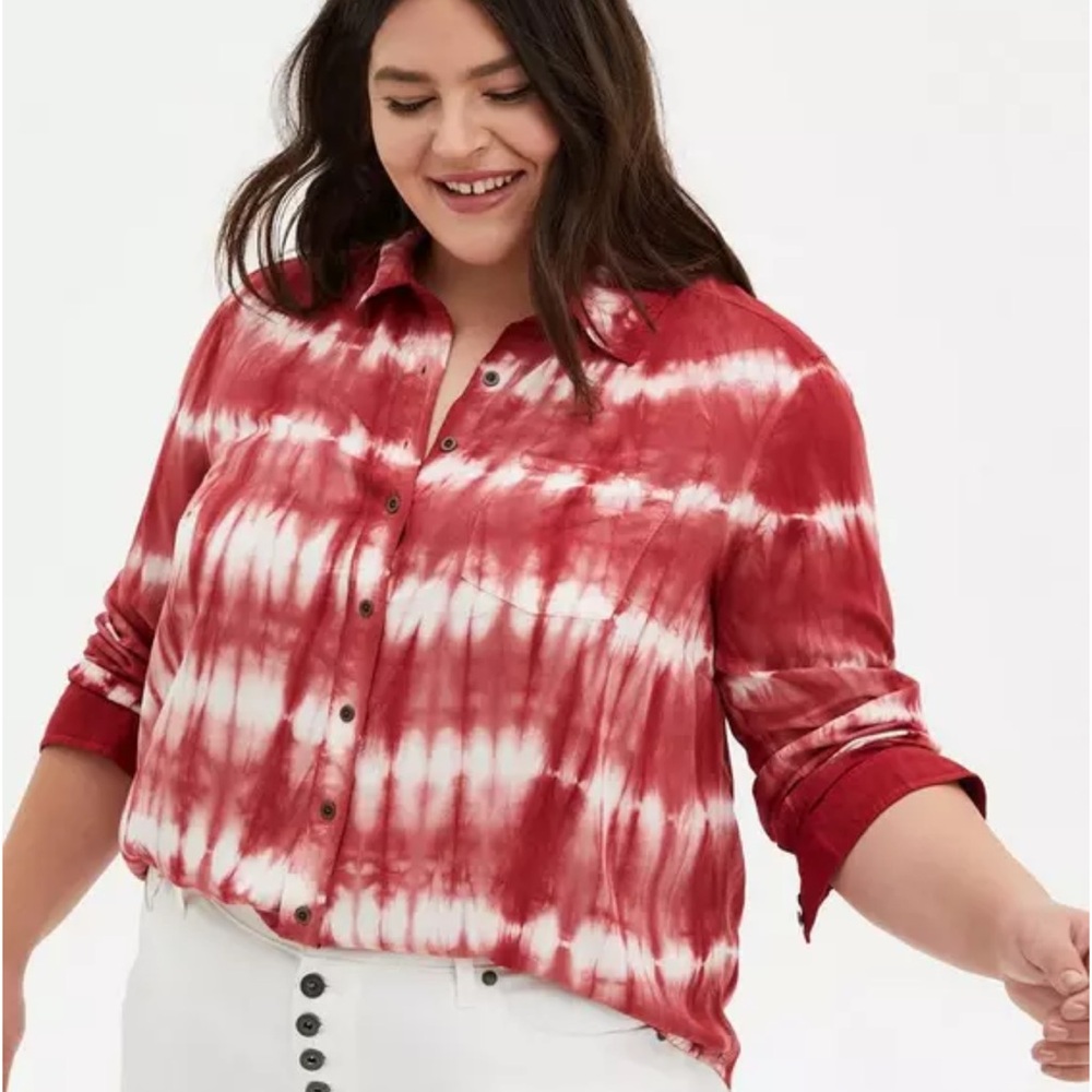 Lizzie Rayon Twill Button-Up Long Sleeve Shirt